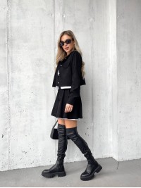 Жіночий вельветовий костюм 2-ка (спідниця-шорти+піджак) чорного кольору 30965