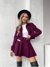 Жіночий вельветовий костюм 2-ка (спідниця-шорти+піджак) бордового кольору 30966