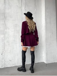 Жіночий вельветовий костюм 2-ка (спідниця-шорти+піджак) бордового кольору 30966