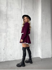 Жіночий вельветовий костюм 2-ка (спідниця-шорти+піджак) бордового кольору 30966