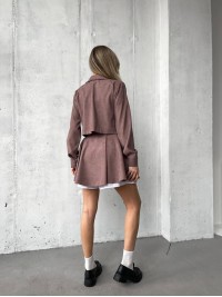 Жіночий вельветовий костюм 2-ка (спідниця-шорти+піджак) кавового кольору 30967