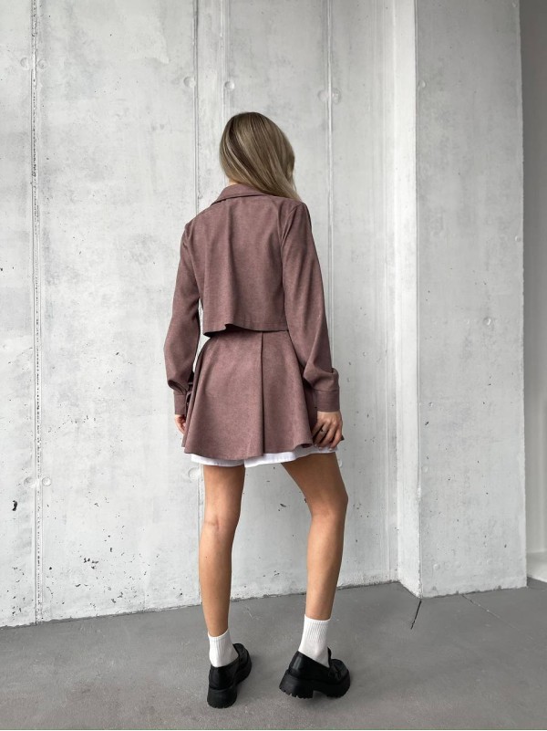 Жіночий вельветовий костюм 2-ка (спідниця-шорти+піджак) кавового кольору 30967