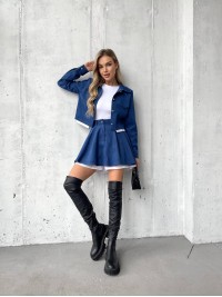 Жіночий вельветовий костюм 2-ка (спідниця-шорти+піджак) синього кольору 30968