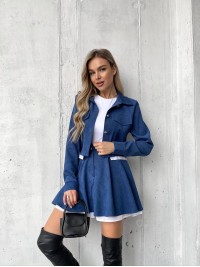 Жіночий вельветовий костюм 2-ка (спідниця-шорти+піджак) синього кольору 30968