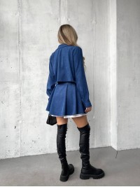 Жіночий вельветовий костюм 2-ка (спідниця-шорти+піджак) синього кольору 30968