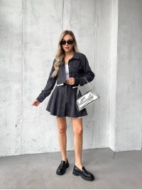 Жіночий вельветовий костюм 2-ка (спідниця-шорти+піджак) графiового кольору 30969