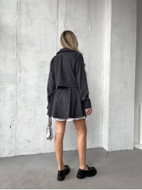 Жіночий вельветовий костюм 2-ка (спідниця-шорти+піджак) графiового кольору 30969