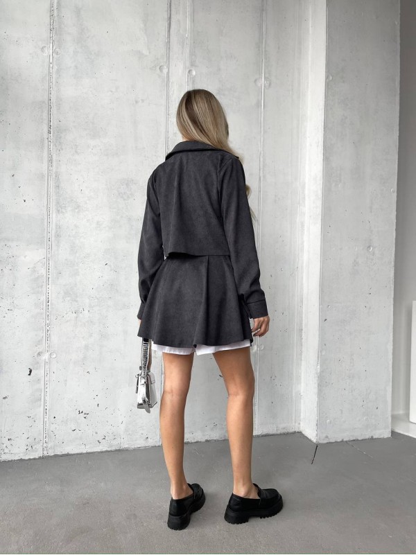 Жіночий вельветовий костюм 2-ка (спідниця-шорти+піджак) графiового кольору 30969