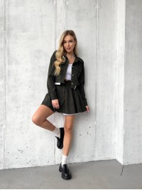 Жіночий вельветовий костюм 2-ка (спідниця-шорти+піджак) кольору хакi 30970