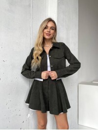 Жіночий вельветовий костюм 2-ка (спідниця-шорти+піджак) кольору хакi 30970