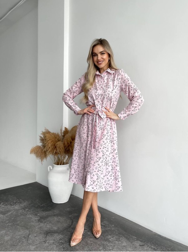 Легка сукня міді у квітку рожевого кольору 31009