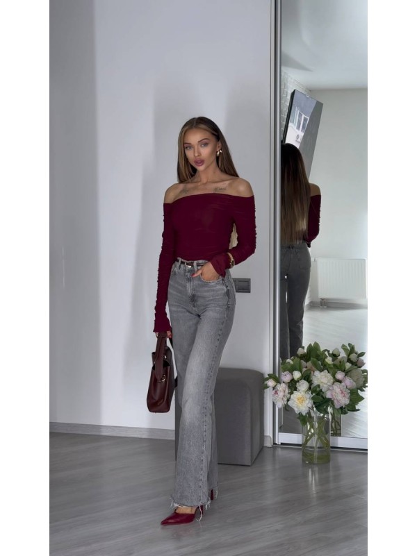 Жіночий лонгслів з відкритими плечима бордового кольору 31036