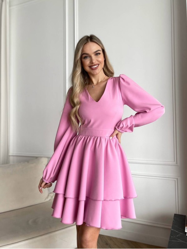 Класична сукня міні з подвійною спідницею рожевого кольору 31038