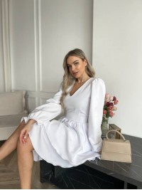 Класична сукня міні з подвійною спідницею бiлого кольору 31039