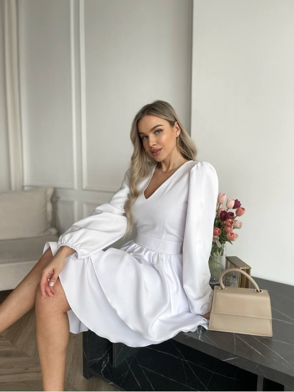 Класична сукня міні з подвійною спідницею бiлого кольору 31039