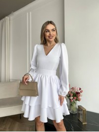 Класична сукня міні з подвійною спідницею бiлого кольору 31039