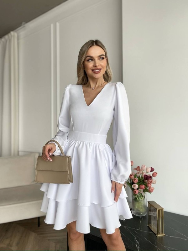 Класична сукня міні з подвійною спідницею бiлого кольору 31039