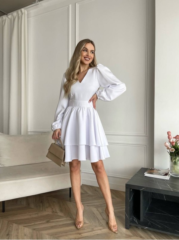 Класична сукня міні з подвійною спідницею бiлого кольору 31039