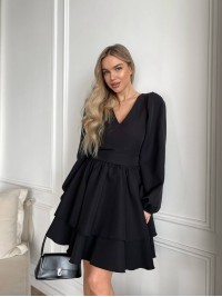 Класична сукня міні з подвійною спідницею чорного кольору 31041