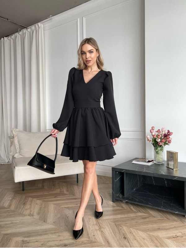 Класична сукня міні з подвійною спідницею чорного кольору 31041
