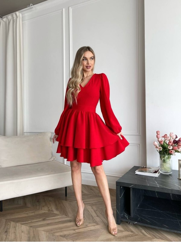 Класична сукня міні з подвійною спідницею червоного кольору 31042