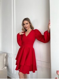 Класична сукня міні з подвійною спідницею червоного кольору 31042