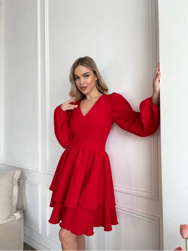Класична сукня міні з подвійною спідницею червоного кольору 31042