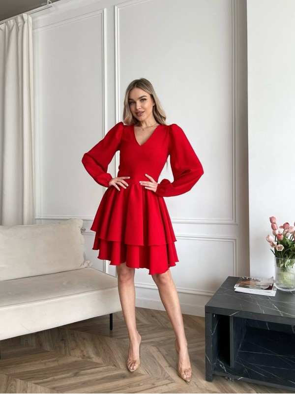 Класична сукня міні з подвійною спідницею червоного кольору 31042