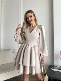 Класична сукня міні з подвійною спідницею бежевого кольору 31043