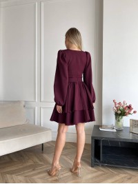 Класична сукня міні з подвійною спідницею бордового кольору 31044