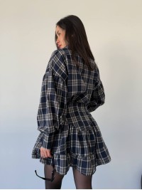 Жіночий костюм зі спідницею в клітку темно-синього кольору 31071