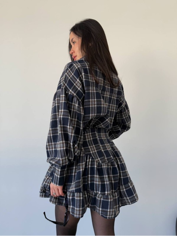 Жіночий костюм зі спідницею в клітку темно-синього кольору 31071