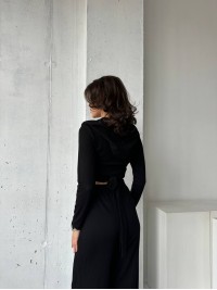 Прогулянковий жіночий костюм у рубчик чорного кольору 31107