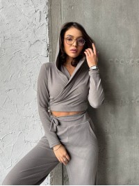 Прогулянковий жіночий костюм у рубчик сiрого кольору 31108