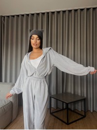 Жіночий велюровий комбінезон сiрого кольору 31141