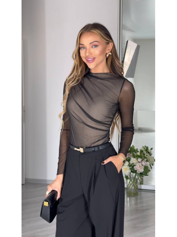 Комбінований жіночий боді із сітки+трикотаж чорного кольору 31181