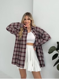 Жіноча фланелева сорочка в клітинку бордового кольору 31209