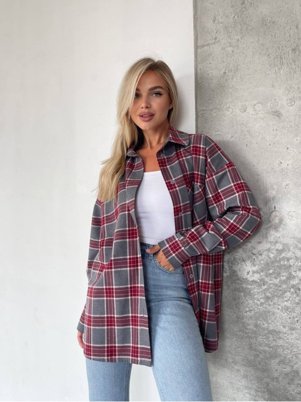 Жіноча фланелева сорочка в клітинку сiрого кольору 31211