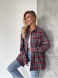 Жіноча фланелева сорочка в клітинку сiрого кольору 31211