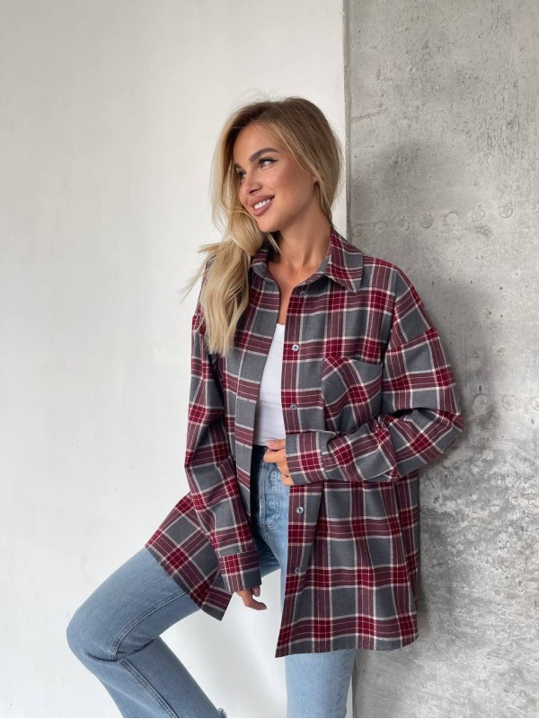 Жіноча фланелева сорочка в клітинку сiрого кольору 31211