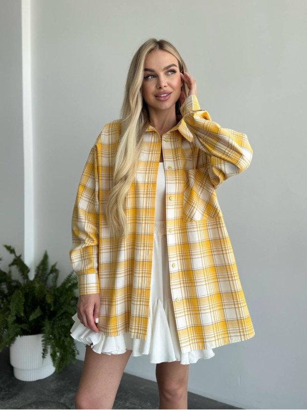 Жіноча фланелева сорочка в клітинку жовтого кольору 31213