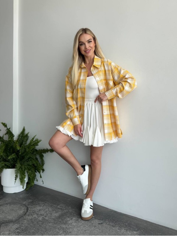 Жіноча фланелева сорочка в клітинку жовтого кольору 31213