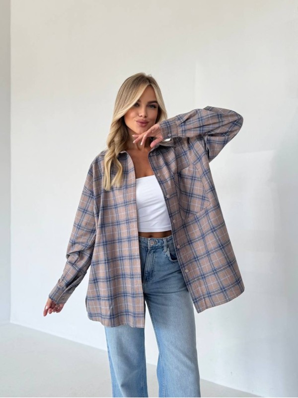 Жіноча фланелева сорочка в клітинку кавового кольору 31214