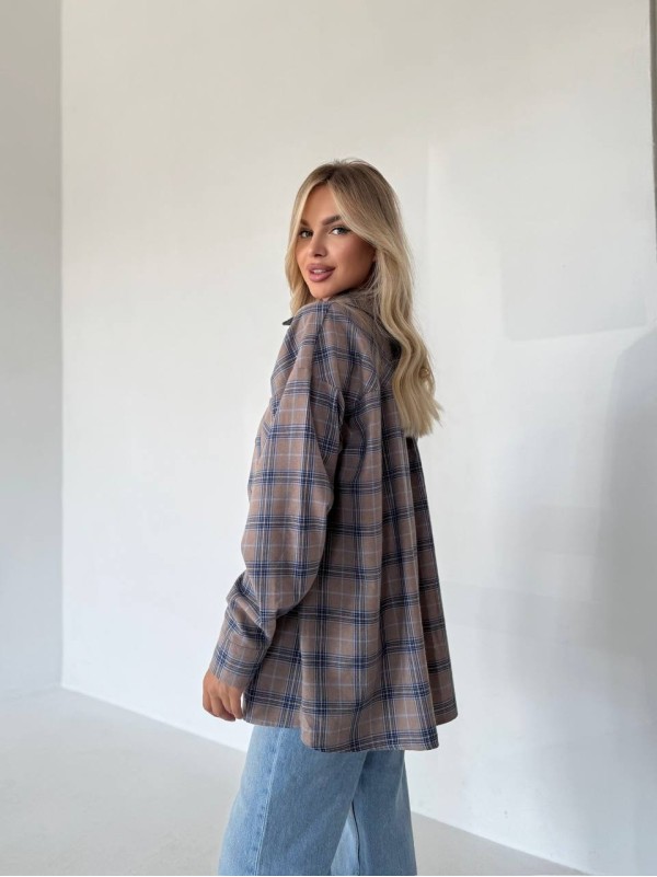 Жіноча фланелева сорочка в клітинку кавового кольору 31214