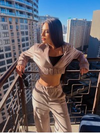 Велюровий жіночий костюм на блискавці кавового кольору 31225