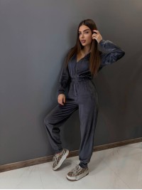 Жіночий велюровий комбінезон графiтового кольору 31232