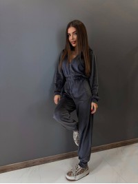 Жіночий велюровий комбінезон графiтового кольору 31232
