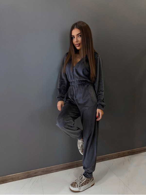 Жіночий велюровий комбінезон графiтового кольору 31232