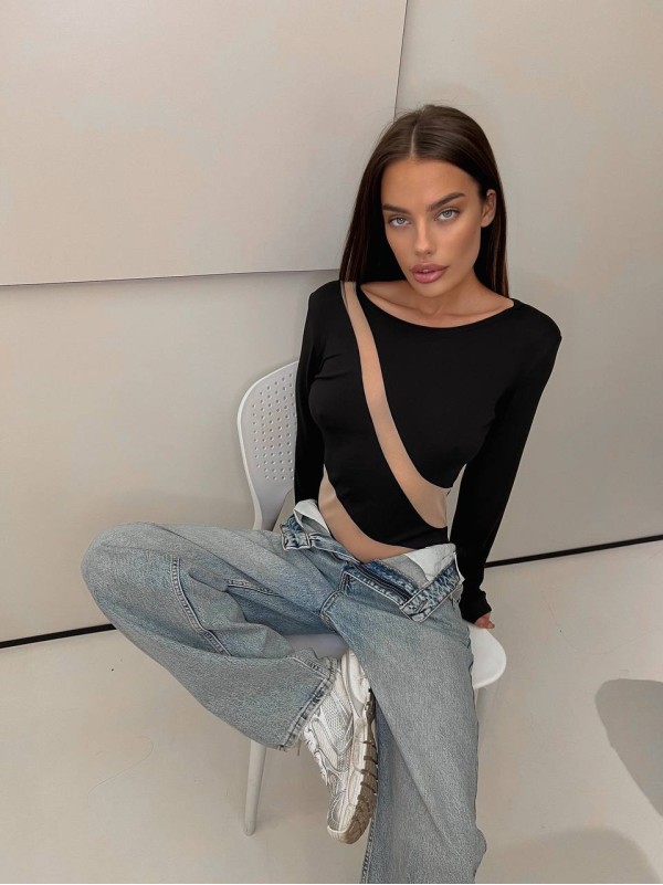 Комбінований жіночий боді чорного кольору зi вставкою 31280