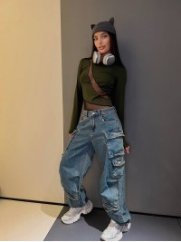 Комбінований жіночий боді кольору хакi 31281